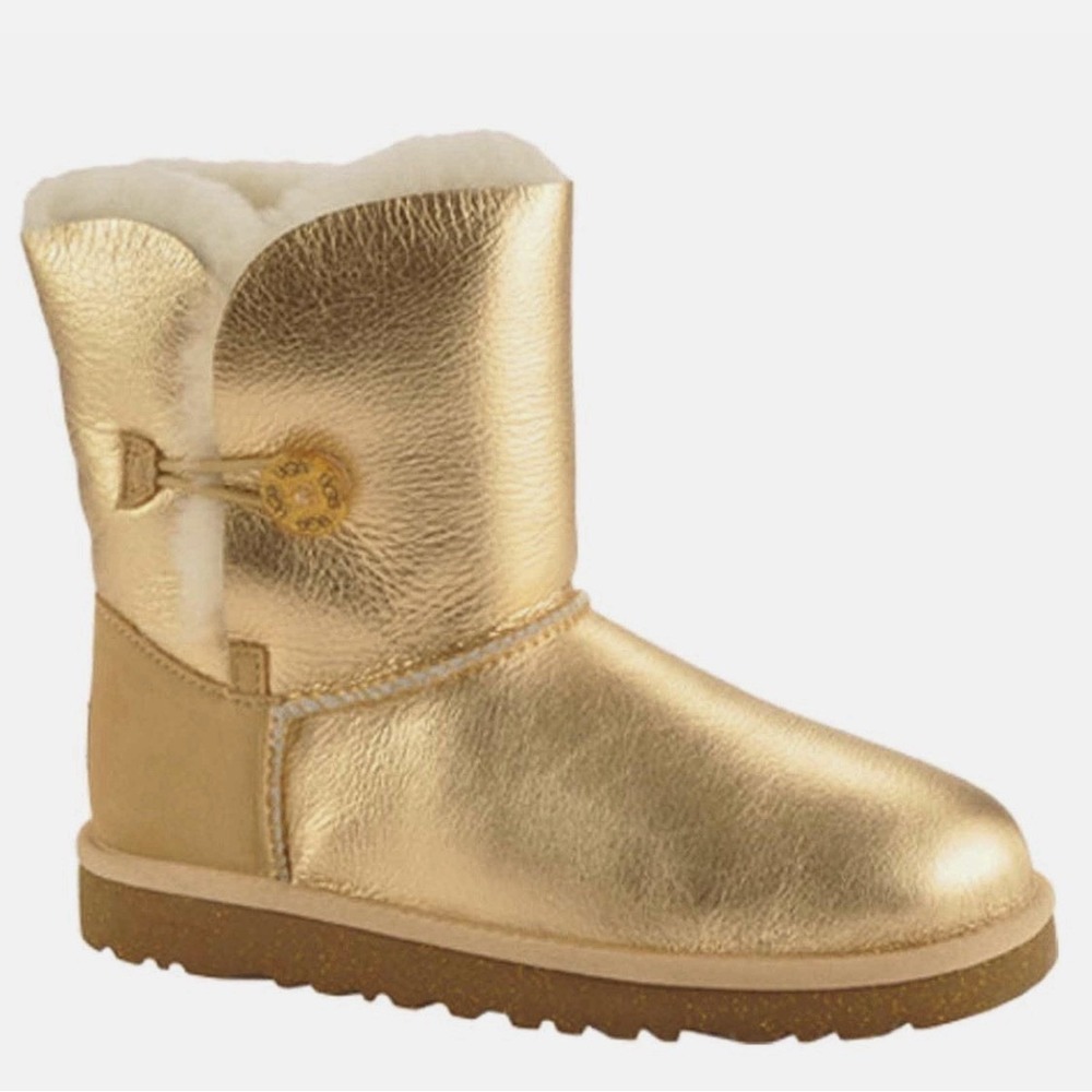 UGG Australia Light Shimmer Gold Bailey Button Boots Size 8 Cozy